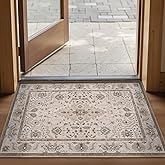 LUMI Washable Ultra-Thin Entryway Mats, Oriental Small Indoor Door Mat, Non-Slip Inside Welcome Doormats, Retro Distressed Carpet for Front Door,Bedroom, 18"x30", Beige