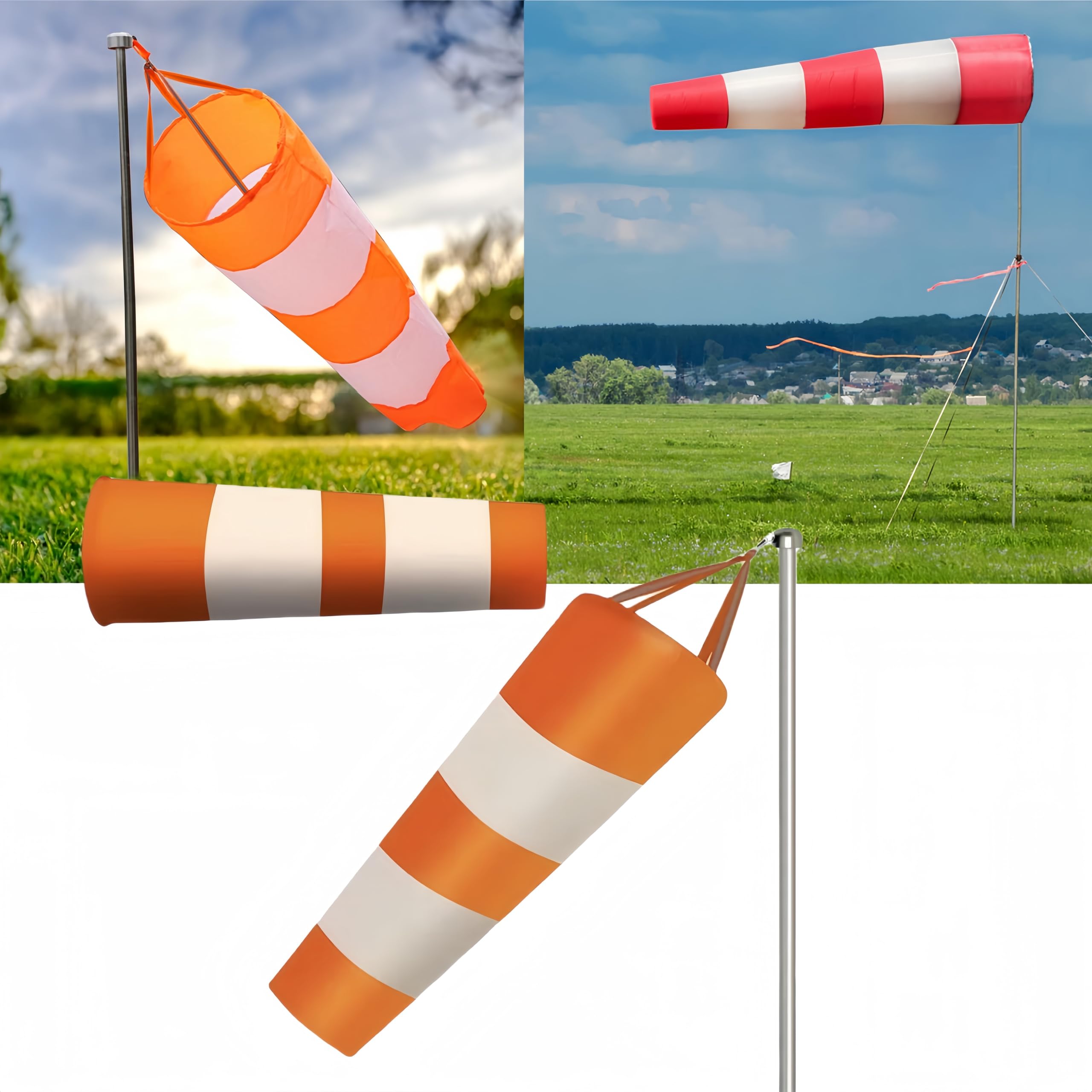 Cutiolly Windsock, Windsocks for Garden, Windsock for Outdoors, Wind Direction Indicator, Windsock Flag for Outdoors, Orange Windsock with Reflective, Waterproof Weather Vane for Wind Measurements