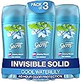 Secret Fresh Antiperspirant and Deodorant for Women, 48hr Freshness, Sweat & Odor Protection, PH Balancing Minerals, Invisible Solid, Waterlily Scent, 2.6 oz (Pack of 3)