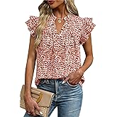 CFLONGE Summer Tops for Women 2026 V Neck Ruffle Short Sleeve Business Casual Blouse Dressy Work Floral Tunic Going Out Tops