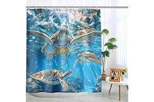 HEBDKPE Nautical Turtle Shower Curtain - Sea Turtle Shower Curtain for Kids Ocean Them Bathroom Curtains Shower Turtle Beach Decor Shower Curtain Set, 72" L x 72" W