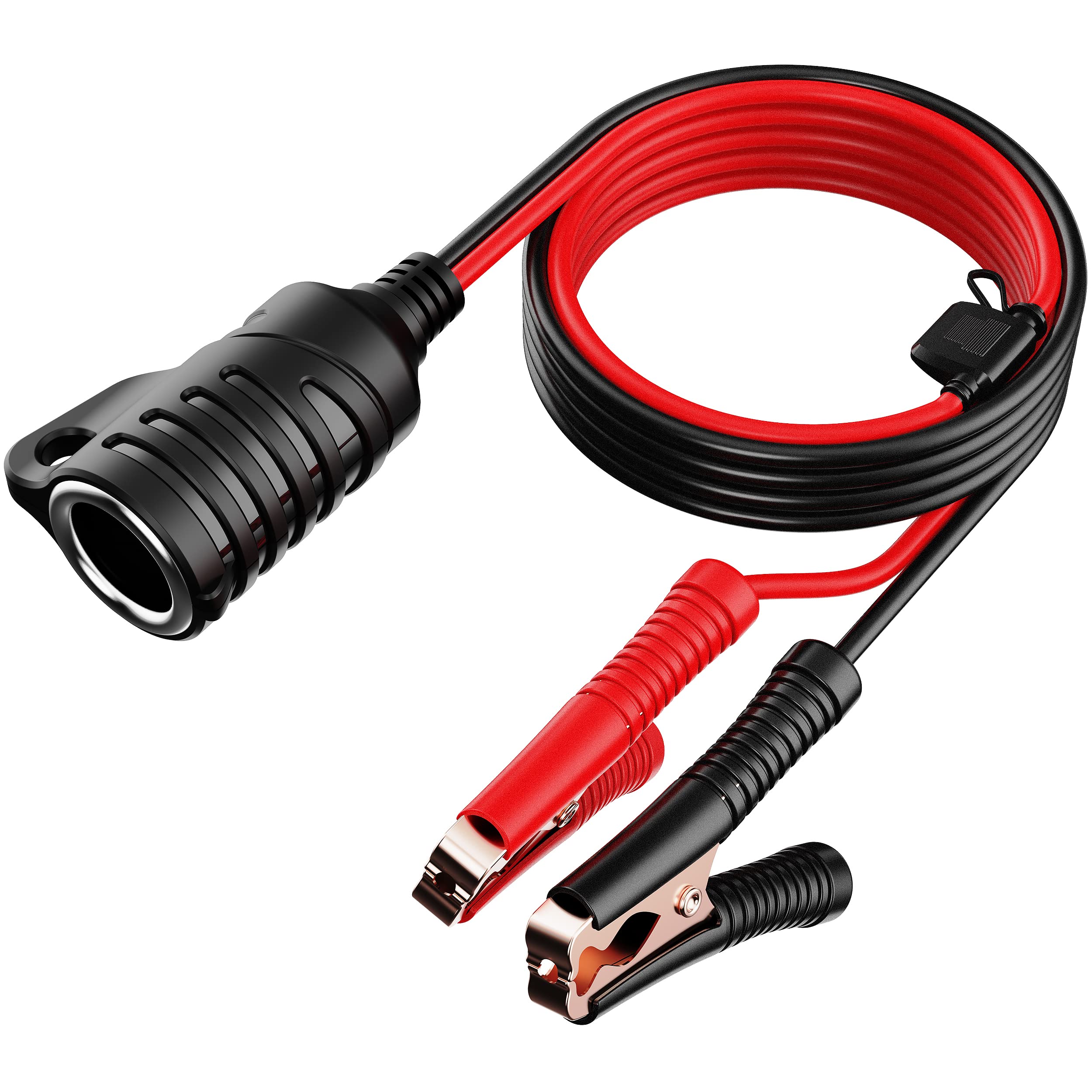 Photo 1 of 5FT 12V Female Car Cigarette Lighter Socket Extension Cord with Battery Alligator Clips Car Battery Clip-on Extension Cable, 15A Fuse (5FT)