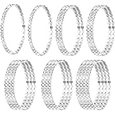 7 Pcs Clear Sparkle Band Bracelet, Rhinestone Bracelet for Women, Silver Stretch Bracelets For Women, Bling Bracelets For Womens,Bridal, Tennis Bangle Stackable For Party Wedding Valentine's Day
