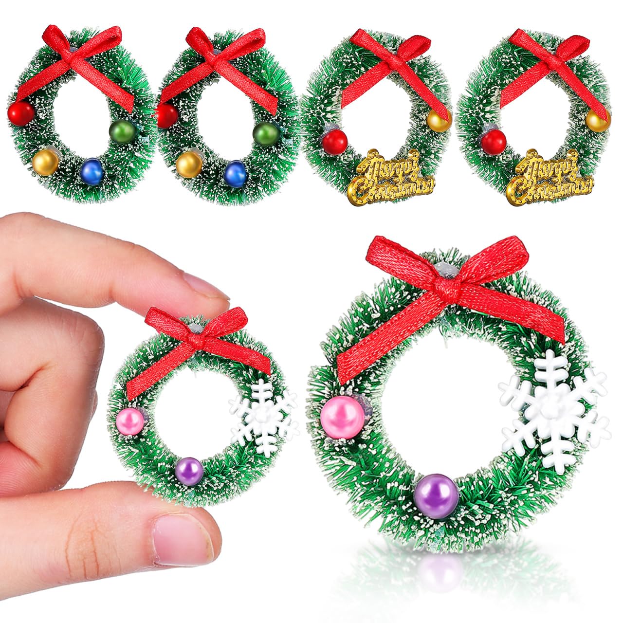 NIYANGLE 6Pcs Mini Christmas Wreath Decorations for Doll House, Small Wreaths Garland Ornaments for Festive Micro Landscapes Xmas Tree Party House Craft Decor