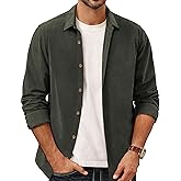 PJ PAUL JONES Mens Corduroy Button Down Shirt Jacket Casual Long Sleeve Shacket Lightweight Textured Untucked Shirts