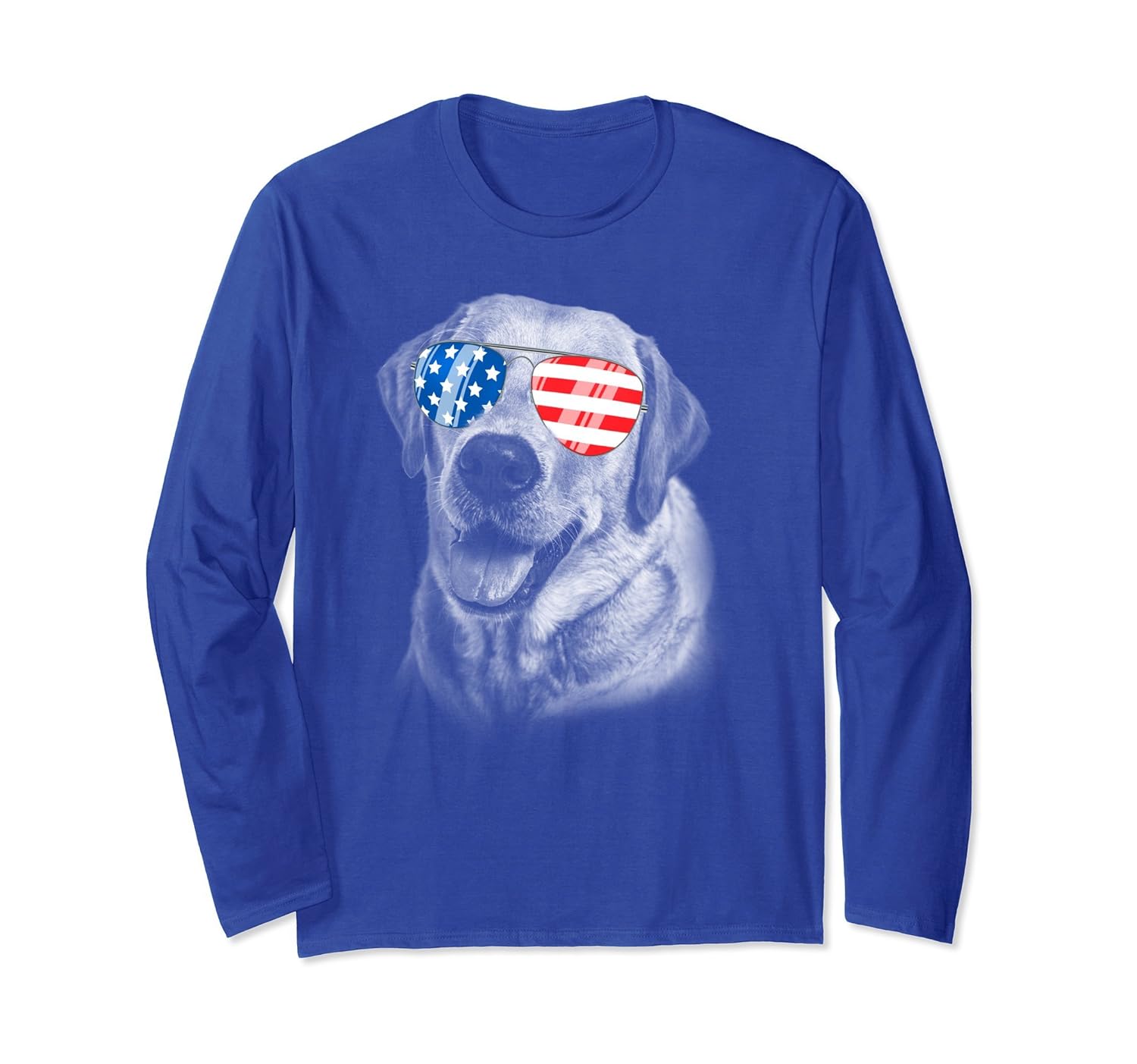 Vintage Patriot Labrador Long Sleeve American Flag 4th July-anz