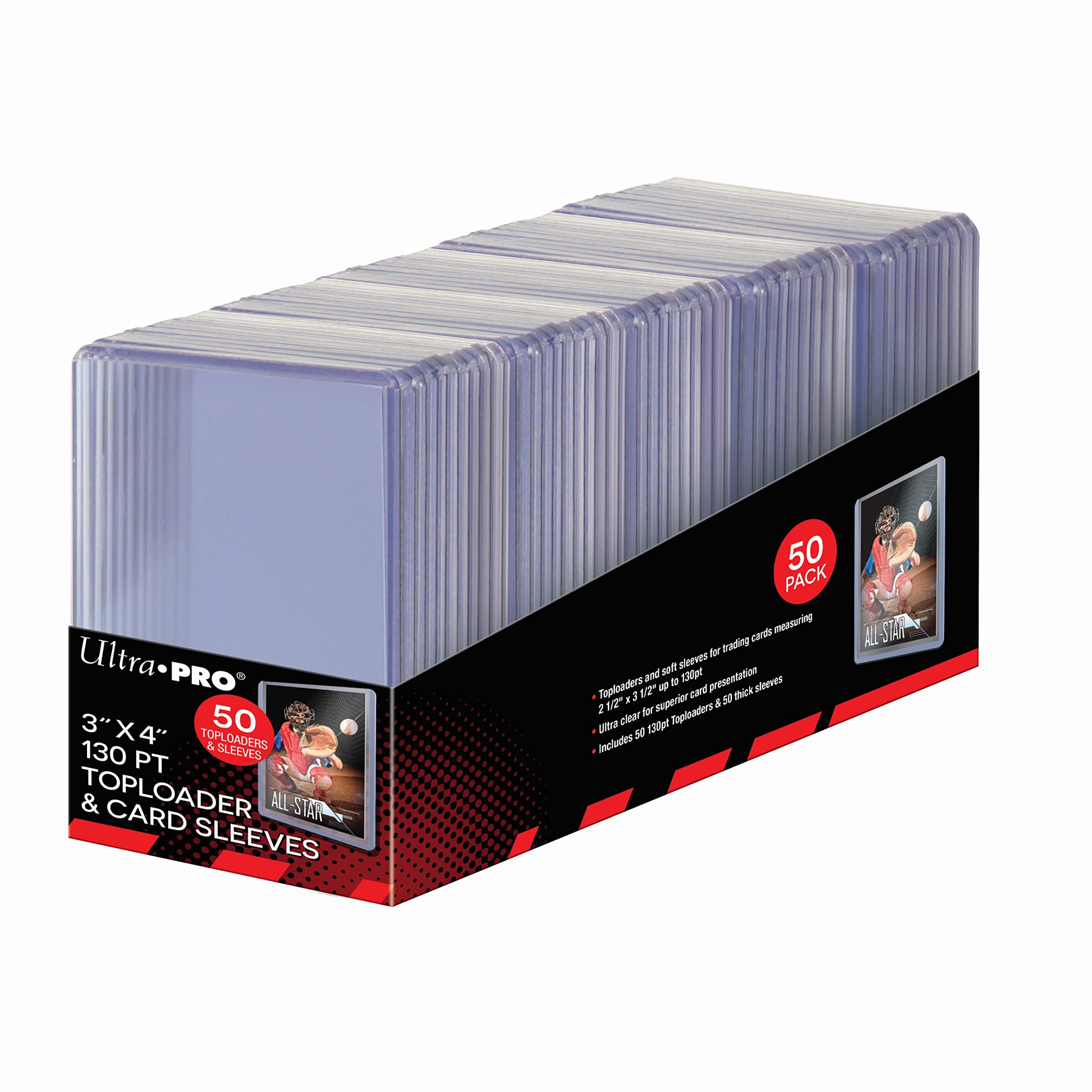 Ultra Pro UP - 3 x 4 inches Super Thick 130PT Toploader with Thick Card Sleeves 50 ct