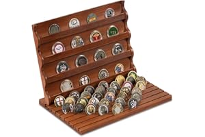 WGFKVAS Challenge Coin Holder & Display Stand - Solid Wood Military Coin Rack Holds 100+ Coins - 7-Row Challenge Coin Display Case for Collectors - Desk Organizer for Military & Police Coins