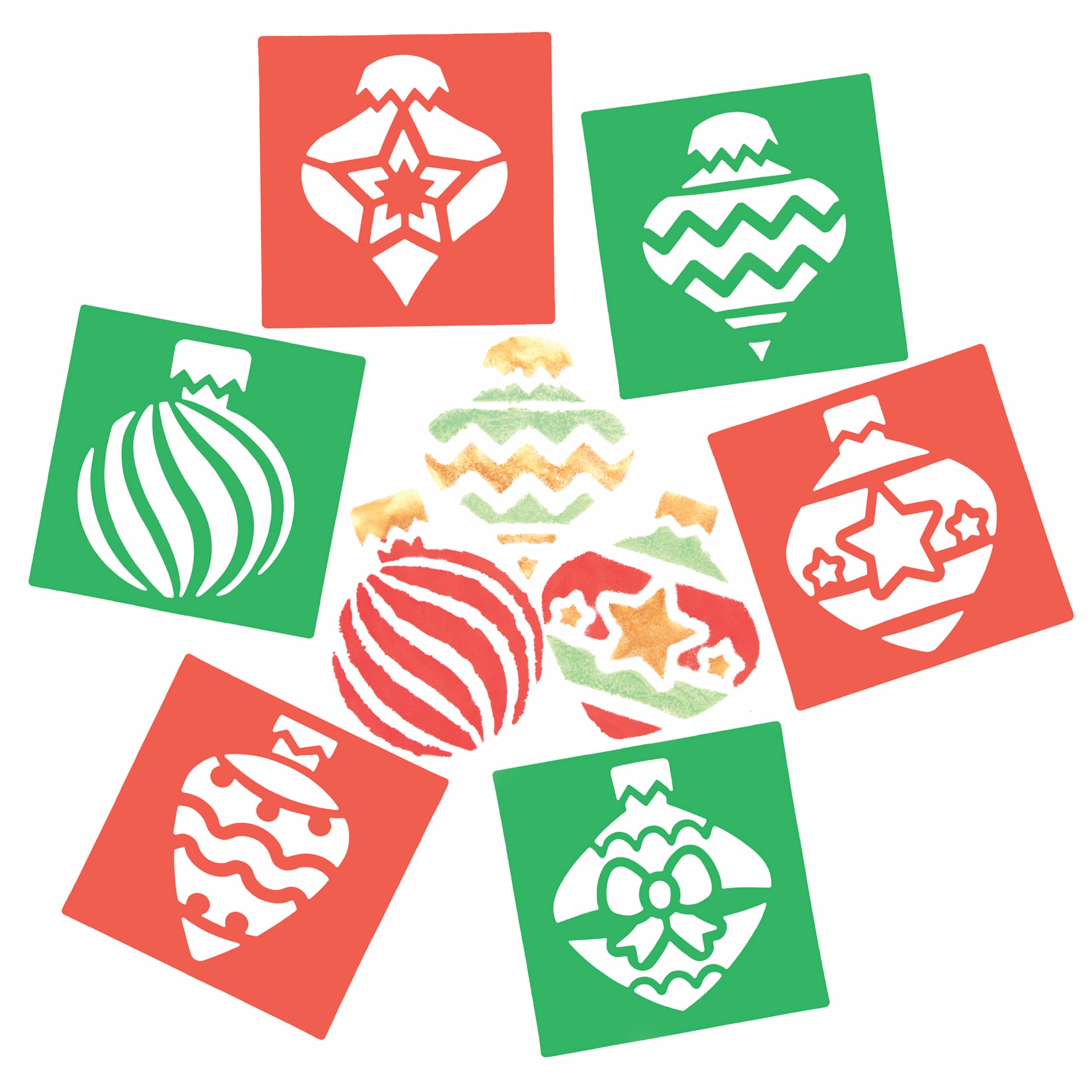 Baker Ross FC107 Christmas Bauble Stencils - Pack of 8, Christmas Craft Supplies, Washable Stencils for Kids to Decorate Cards, Pictures, Painting and Printing Projects