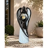 Guardian Angel Outdoor Water Fountain with LED Lights Black Gray Resin 49in | Protected Design for Living Room, Garden, Patio, Meditation Spaces, and Office