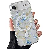 ZTOFERA for iPhone Air Magnetic Case Compatible with Magsafe,Aesthetic Floral Pattern Design Cute for Girl Women,Anti-Drop Protective Hard Phone Cover for iPhone Air-Blue Flower