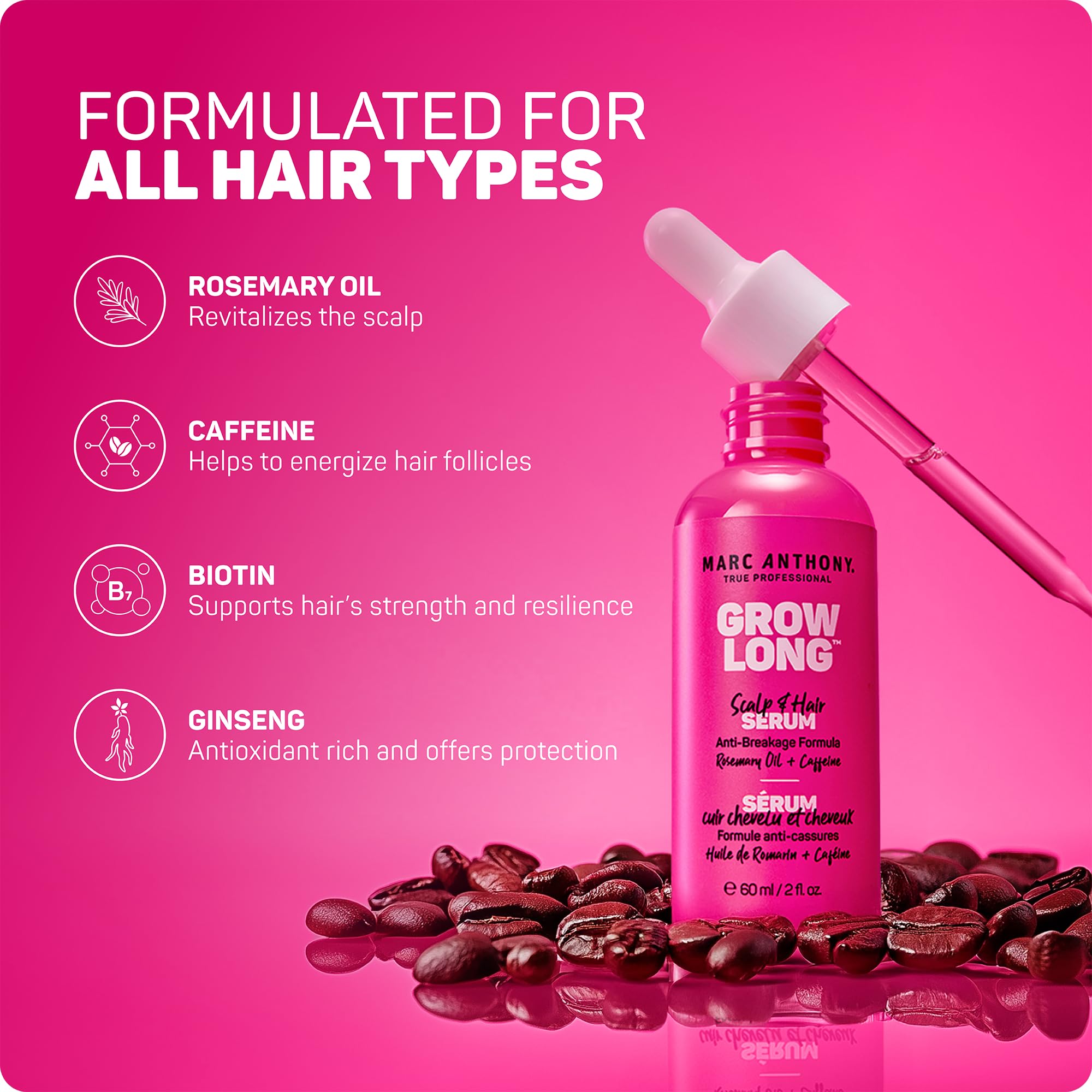 Marc Anthony Grow Long Scalp & Hair Serum - Anti-Breakage Formula Nourish, Strengthen & Hydrate Scalp & Hair Follicles - Natural Shine & Fuller-Looking Hair Strands from Root to Tip, 2 fl oz