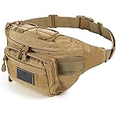 SOWHUP Tactical Fanny Pack,Military Waist Bag Pack with U.S Patch Utility Hip Belt Bumbag for Outdoor Fishing Hiking (Tan(4 Zipper Pockets))