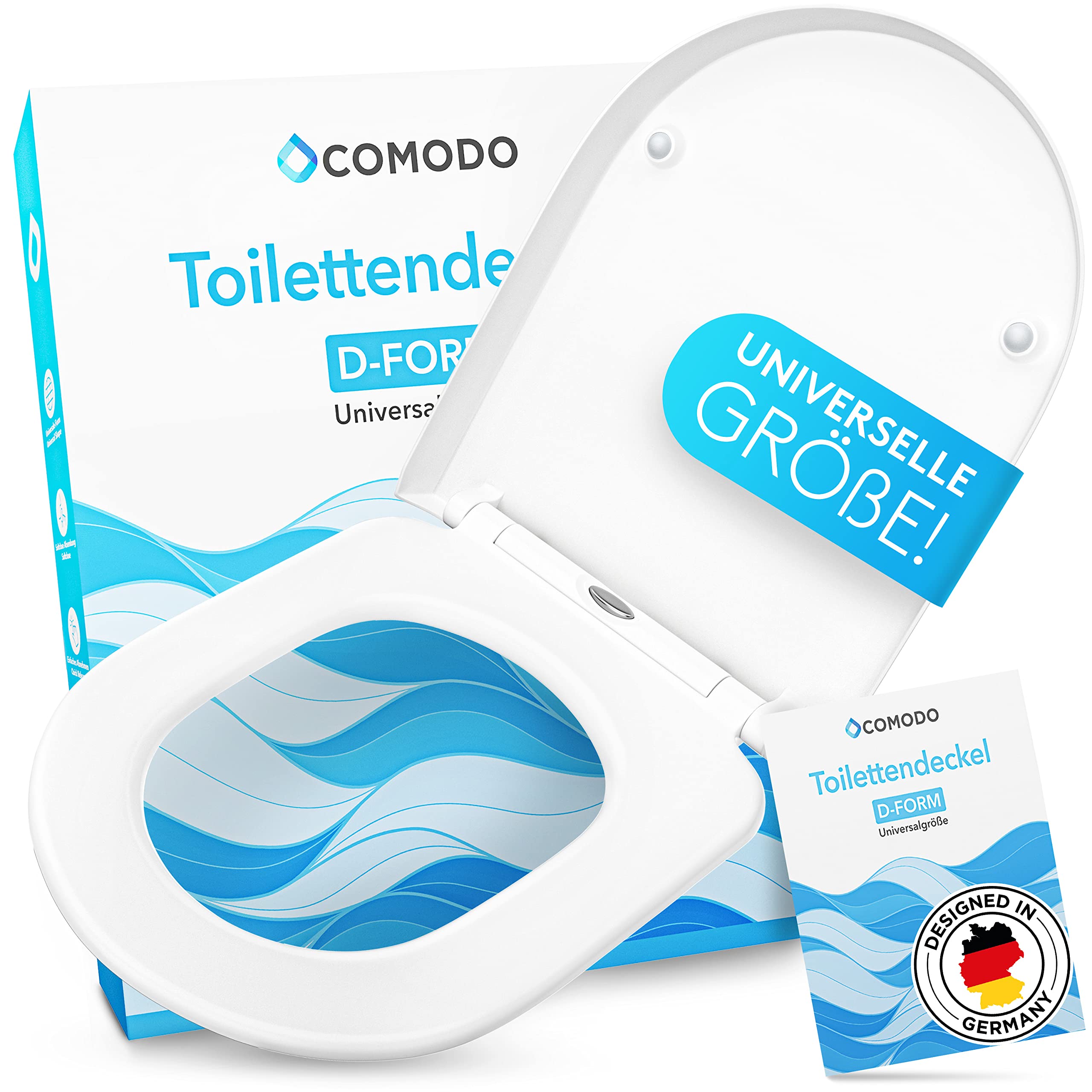 Comodo Toilet Lid with Soft-Close Mechanism and Quick Release - Antibacterial Toilet Lid in D Shape - Universal Toilet Seat Made of Duroplast - Toilet Seat with Mounting Accessories