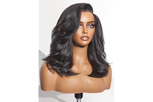 LUVME HAIR Layered Haircut Wavy Human Hair Bob Wig Pre Cut Glueless HD Lace Clousre Wig Side Parted Short Wigs 10 Inch