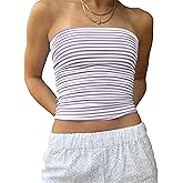 AKLOPVII Women's Y2K Tube Top Striped Backless Crop Tank Strapless Bandeau Going Out Cami Shirts Summer Outfits Corset