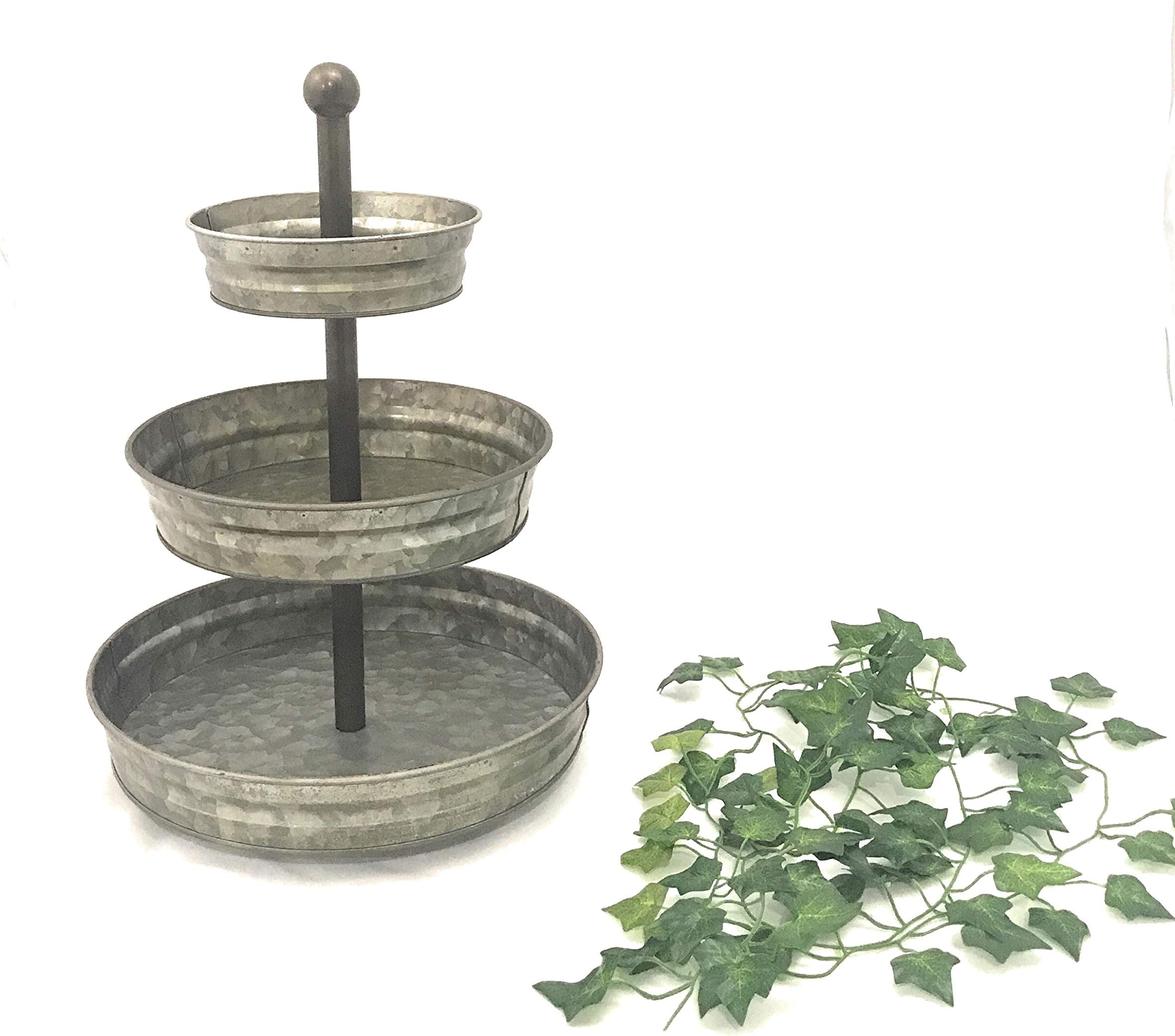 Galvanize Your Home 3 Tier serving tray galvanized farmhouse stand with 6' ft of Artificial Ivy
