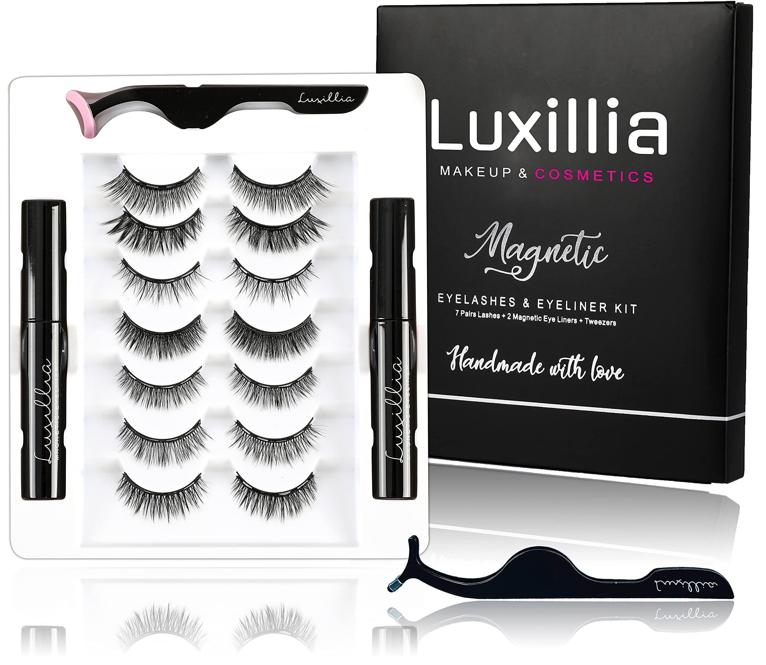 Luxillia Magnetic Eyelashes with Eyeliner 10-Piece Set, Most Natural Looking Magnetic Lashes Kit with Applicator, Best 8D, 3D Look, Reusable Fake Eye Lash, No Glue, Strongest Waterproof Liquid Liner