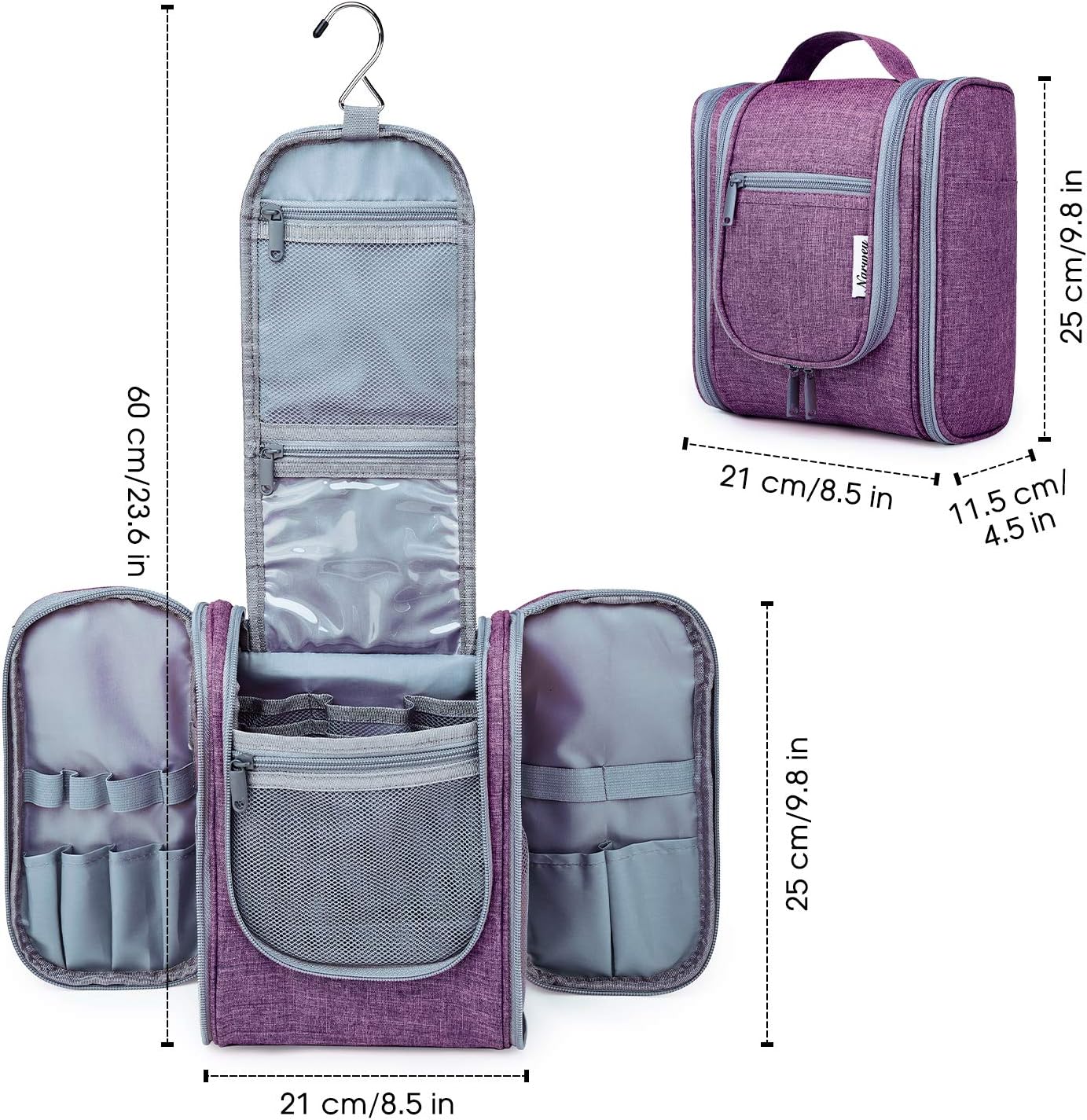 Hanging Travel Toiletry Bag Cosmetic Make up Organizer for Women and Men (Purple)