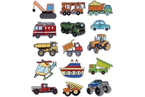 Volumoon 15 PCS Cartoon Car Iron-On Patches, Engineering Vehicle Embroidered Appliques Patches, Sew on Repair Patch for DIY C