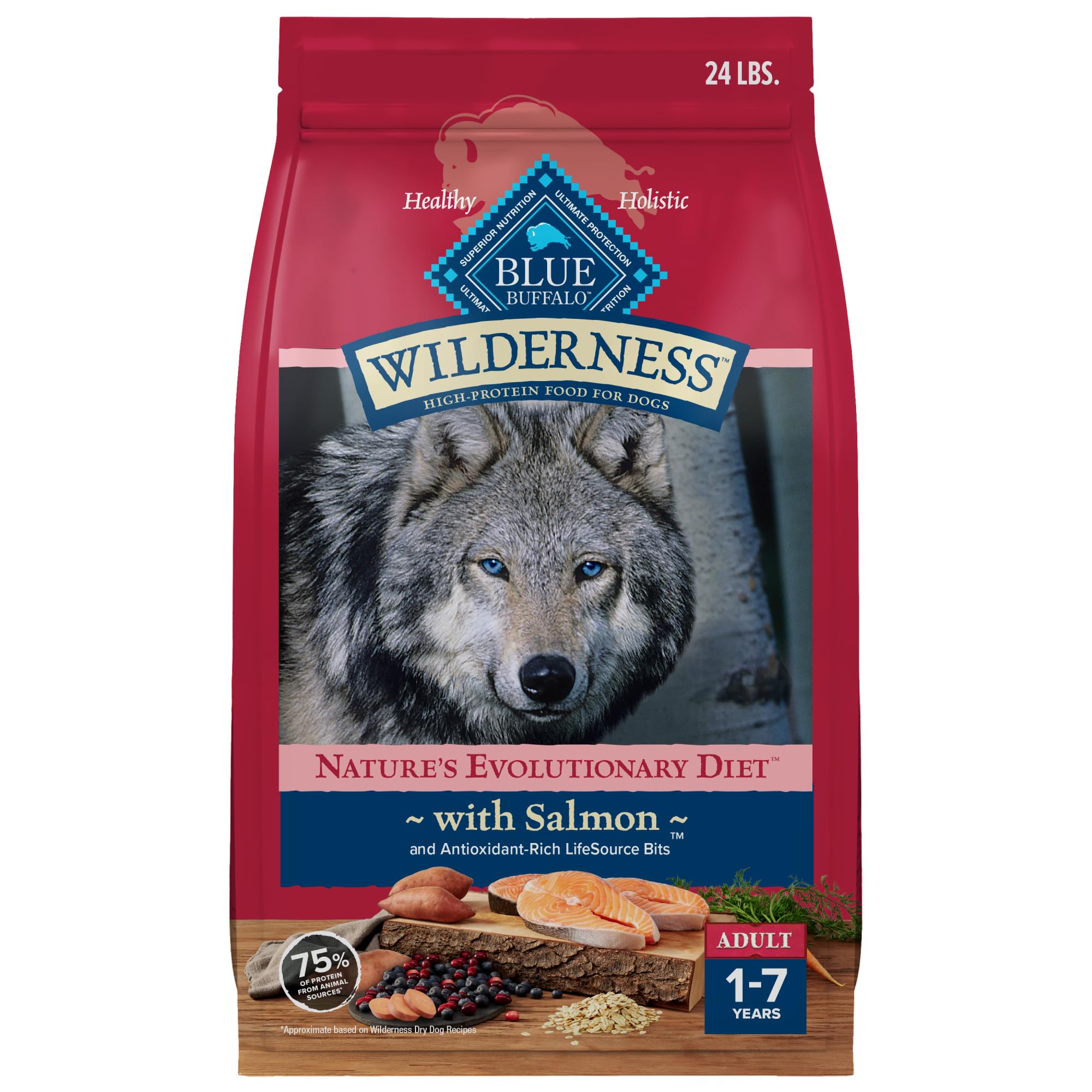 Photo 1 of ** EXPIRED/ NO RETURNS** Blue Buffalo Wilderness Adult High-Protein Dry Dog Food Natural Salmon with Wholesome Grains