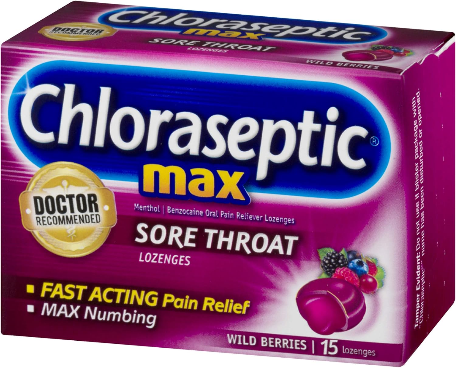 Chloraseptic Max Strength Sore Throat Lozenges, Wild Berries Flavor, 15 CT, 4 Pack: Health & Personal Care