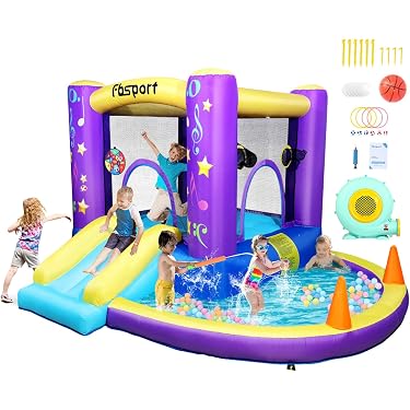 Aire de Jeux multifonctionnel - Château Gonflable avec souffleur,toboggan,piscine,trampoline et