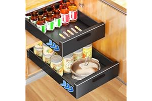 FENGBIAO 2 Packs Pull Out Cabinet Organizer Fixed With Adhesive Nano Film, Heavy Duty Slide Out Pantry Shelves, Sliding Drawe
