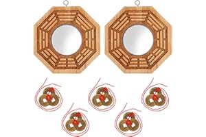 2pcs Chinese Bagua Mirrors and 5 Chinese Fortune Coins, Bagua Concave & Convex Mirrors and Lucky Coins for Praying Home Offic