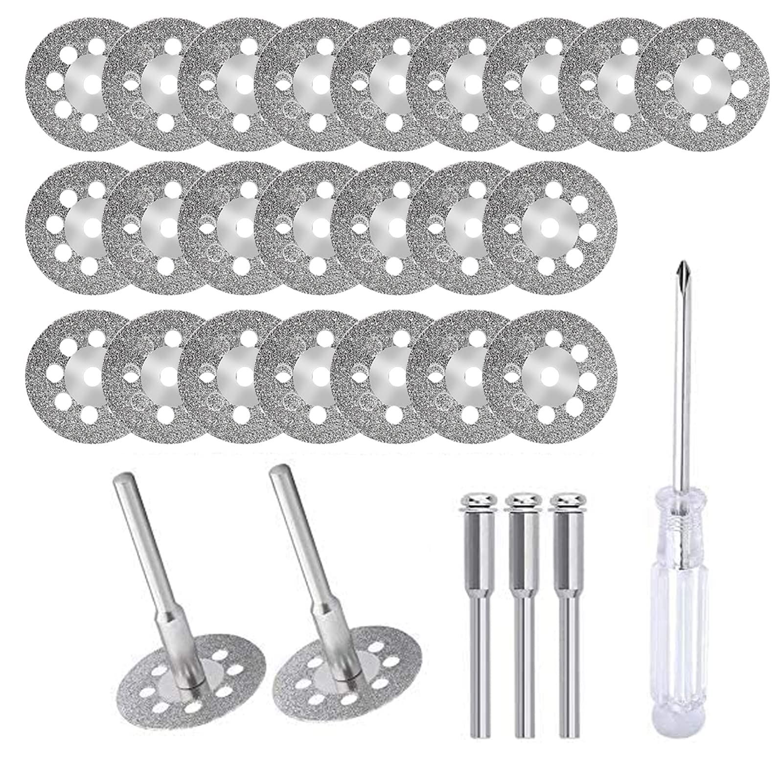 Diamond Cutting Discs(22mm),25PCS Mini Diamond Cutting Wheel Kit with 5pcs 3mm Mandrels and 1pc Screwdriver for Gemstones Glass, Disks, Wood Stone,Cutting Discs for Rotary Tool Accessories