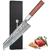 YOTSUBA Kiritsuke Chef Knife 8 inch, Hand Forged Damascus Kitchen Knife, 9Cr18MoV High Carbon Steel Japanese Knife, Professional Chefs Knife with Ergonomic Rosewood Handle