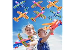 Bigdream 6 Pack LED Airplane Launcher Toys with 2 Launchers, 2 Flight Mode Glider Catapult Plane with Stickers, Flying Outdoor Toys for 3 4 5 6 7 8 9 10 11 12 Year Old Kids Boys Girls Birthday Gifts