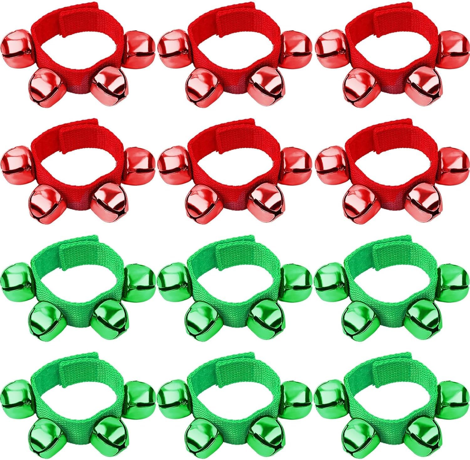 Augshy 12Pcs Christmas Wrist Bells Bracelets, Wrist Band Jingle Bells with Red Green Bells, Musical Instruments Adjustable Hand Ankle Bells for Christmas Gifts Kids Party Favor Toys