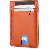 Buffway Slim Wallet for Men Women Minimalist Small Leather Front Pocket Wallets with RFID Blocking and Gifts Box - Bassa Orange