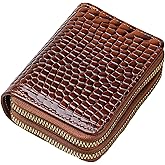 LFWATAXY Crocodile Pattern PU Leather Card Holder, Double Zippered Coin Purse with Multiple Slots, Compact Wallet for Cards and Cash, Portable Small Purse for Men and Women (Brown)
