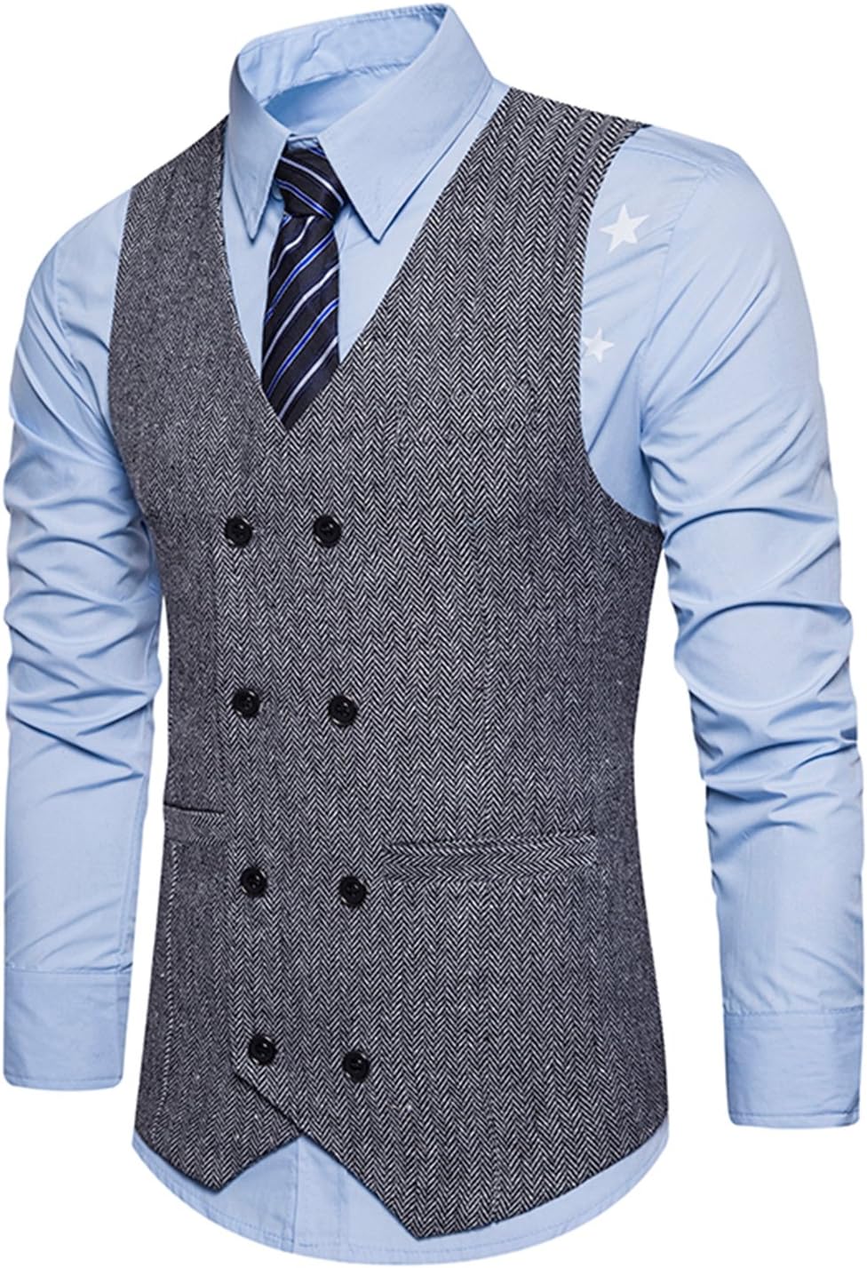 Boom Fashion Mens Double Breasted Tweed Vintage Gentleman British Business Casual Waistcoat