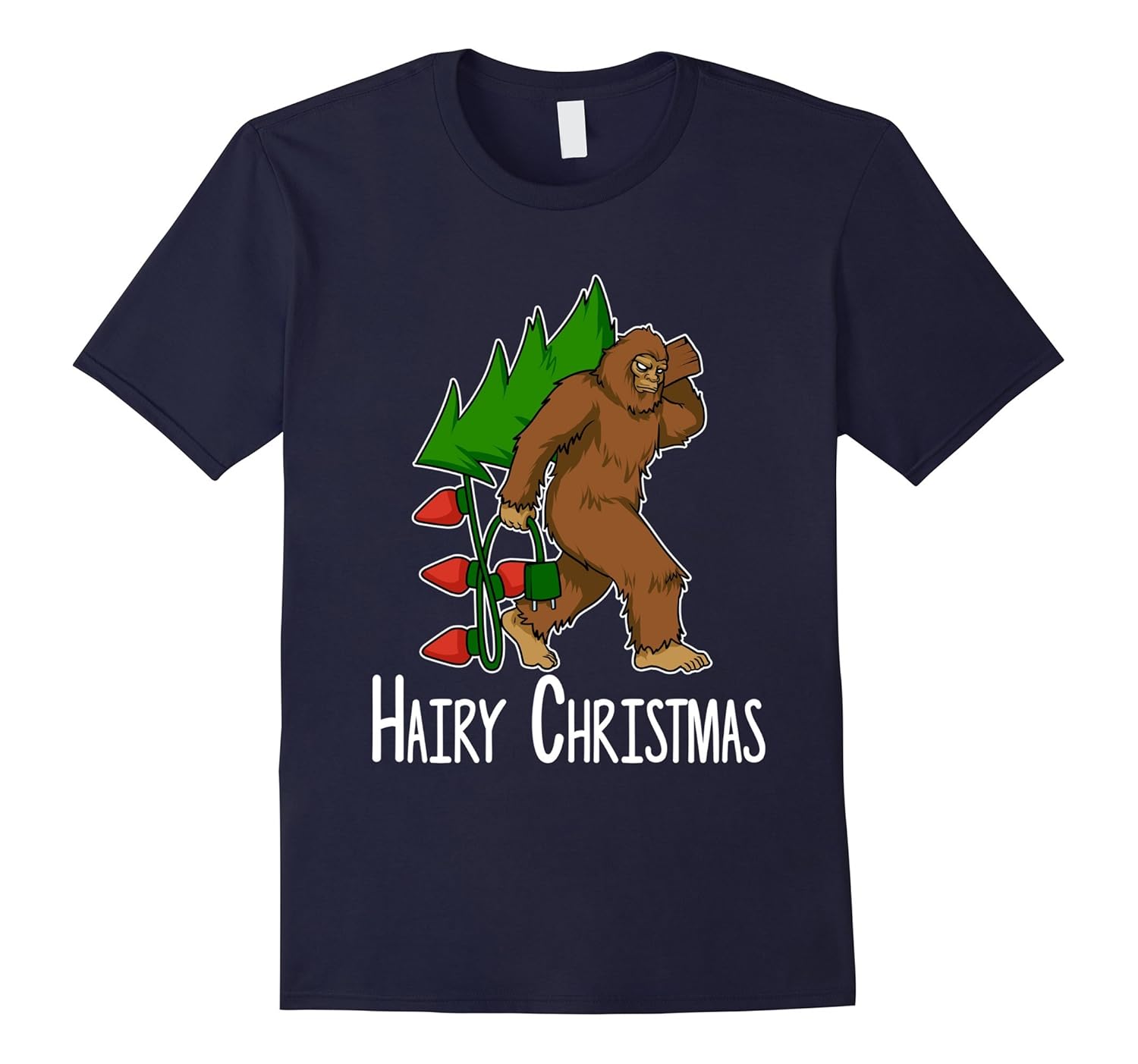 Bigfoot Funny Christmas T-Shirt Christ Tree And Lights Shirt-ANZ