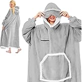 IFNOW Wearable Blanket Hoodie,Oversized Sherpa Hooded Blanket Sweatshirt with Eye Mask and Pocket,Cozy Flannel Blanket with Sleeves for Adult,Birthday Christmas Gifts for Women Mom Girlfriend,Grey