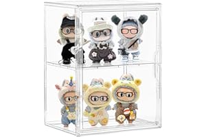 ATTELITE Acrylic Display Case for Collectibles, Clear Storage Bin with 3 Adjustable Layers and 1 Removable Divider, Stackable Clear Storage Box with Magnetic Door for Figures, Home or Office,Large