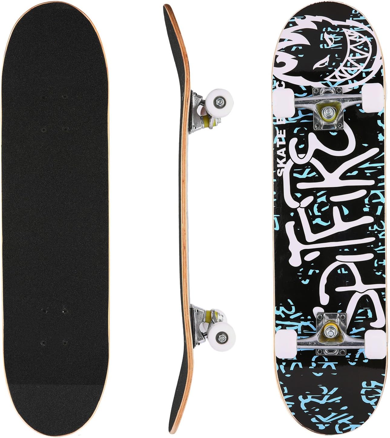 Yiilove 31" Complete Skateboard, 9 Layer Maple Wood Skateboard Deck with Double Kick Concave Design for Kids Adults Beginners