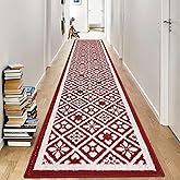 Ileading Runner Rugs for Hallways 2x10ft Heavy-Duty Durable Red Entryway Floor Mat with Non Slip Rubber Backing for Busy Traffic Extended Doormat Machine Washable Kitchen Throw Rug Valentine's Day