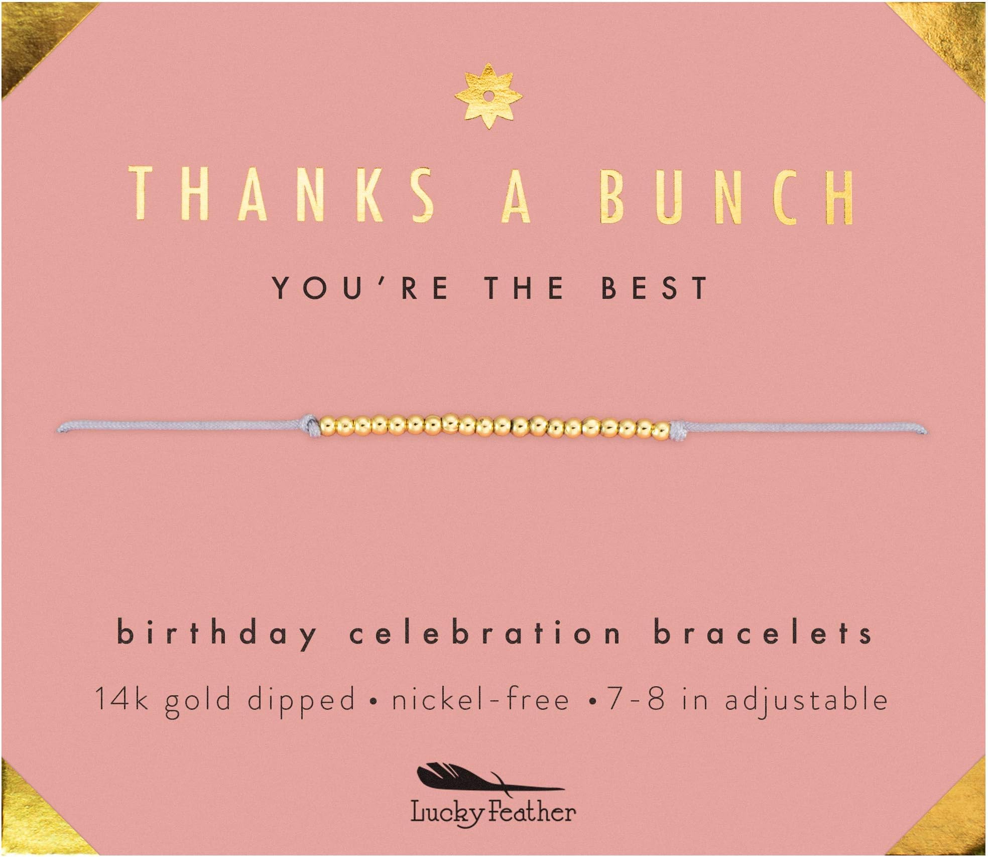 Lucky FeatherThank You Gifts for Women - 14k Gold Beaded Bracelet on Sentimental Message Card is an Adorable Appreciation Gift for Her and a Thoughtful way to say Thanks