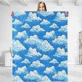 Funny Clouds Theme Throw Blanket - Soft Plush, Lightweight, Warm, Fuzzy Anti-Pilling Flannel Blanket for Bedroom, Couch, Travel, Sofa - Comfy 50in×60in