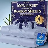 DECOLURE 100% Viscose Derived from Bamboo Sheets Queen Size - Luxury 4 Pc Naturally Cooling Sheets, Ultra Soft Bed Set - Deep 17" Pockets, Durable Double Stitching, Oeko Tex Standard (Light Blue)