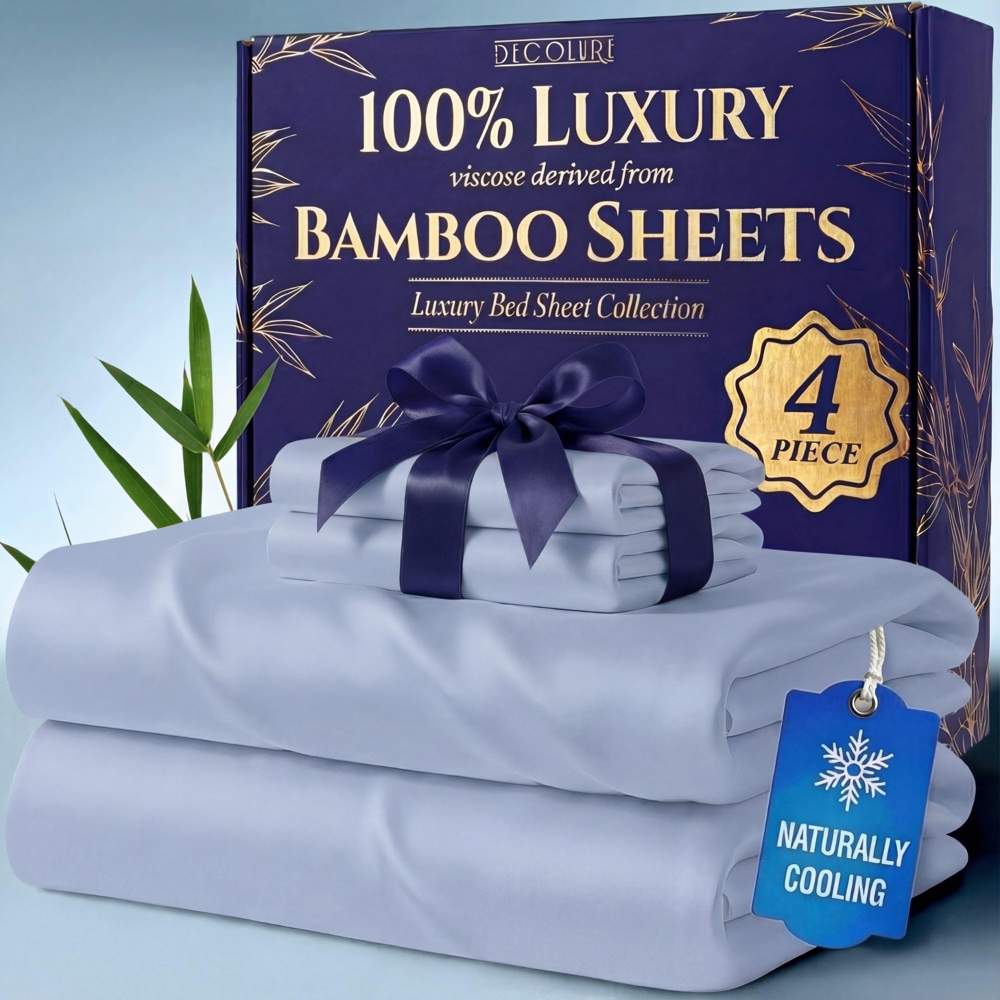 Photo 1 of DECOLURE 100% Viscose Derived from Bamboo Sheets King Size - Luxury 4 Pc Naturally Cooling Sheets, Ultra Soft Bed Set - Deep 17" Pockets, Durable Double Stitching, Oeko Tex Standard (Light Blue)