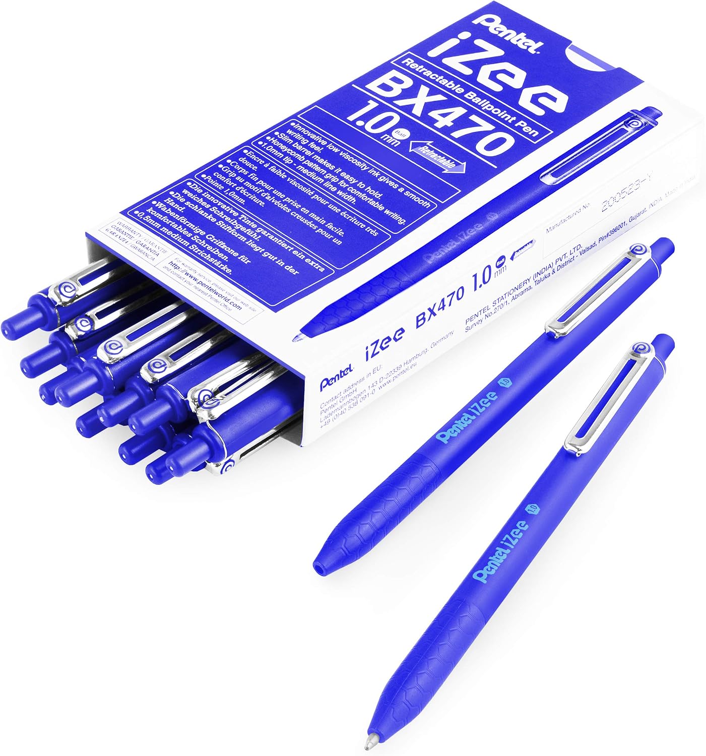 Pentel iZee BX470 Retractable Ballpoint Pen - 1.0mm - Blue - Pack of 14