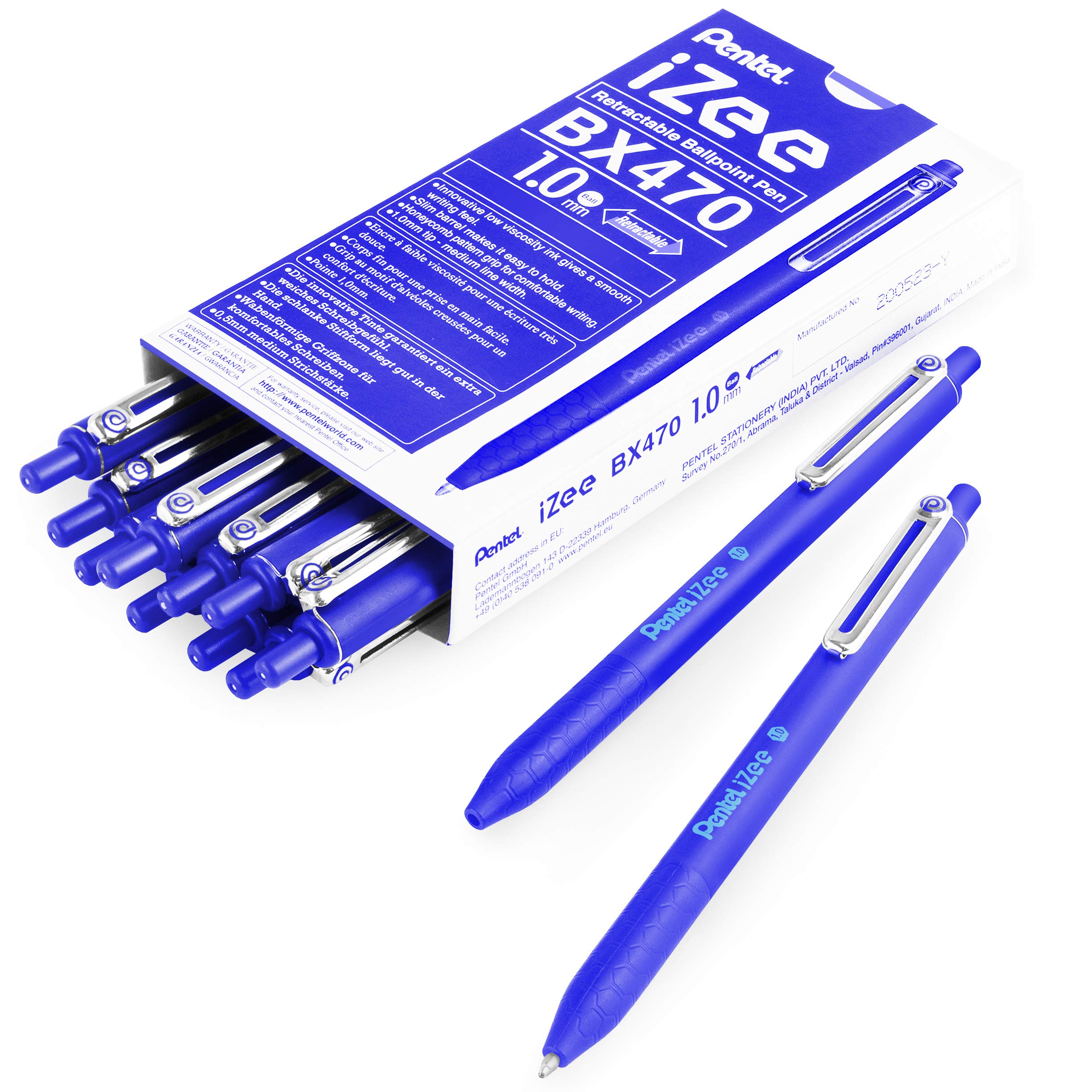 Pentel iZee BX470 Retractable Ballpoint Pen - 1.0mm - Blue - Pack of 14