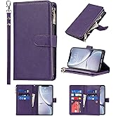 Jaorty Wallet Case Compatible with iPhone XR Case,[9 Card Slots] [Wrist Strap] [Stand Feature] Zipper Cash Pocket Magnetic Leather Cover Shockproof Slim Case for iPhone XR,6.1 inch Purple