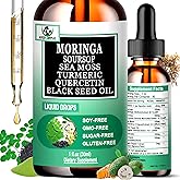 Moringa Drops,Pure Moringa Oleifera Liquid Extract with Soursop Sea Moss Black Seed Oil Quercetin Turmeric - Multimineral&Vitamins Superfood Drops for Energy Immune,Digestive,Cell Support,30 Serving
