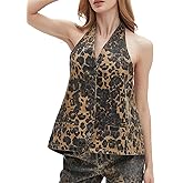Kedera Women's Tie Up Denim Vest Button Down Backless Denim Tank Top V Neck Sexy Loose Fashion Cropped Vest